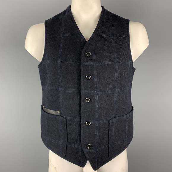 45rpm Other - Men's Navy Windowpane Wool Blend Vest